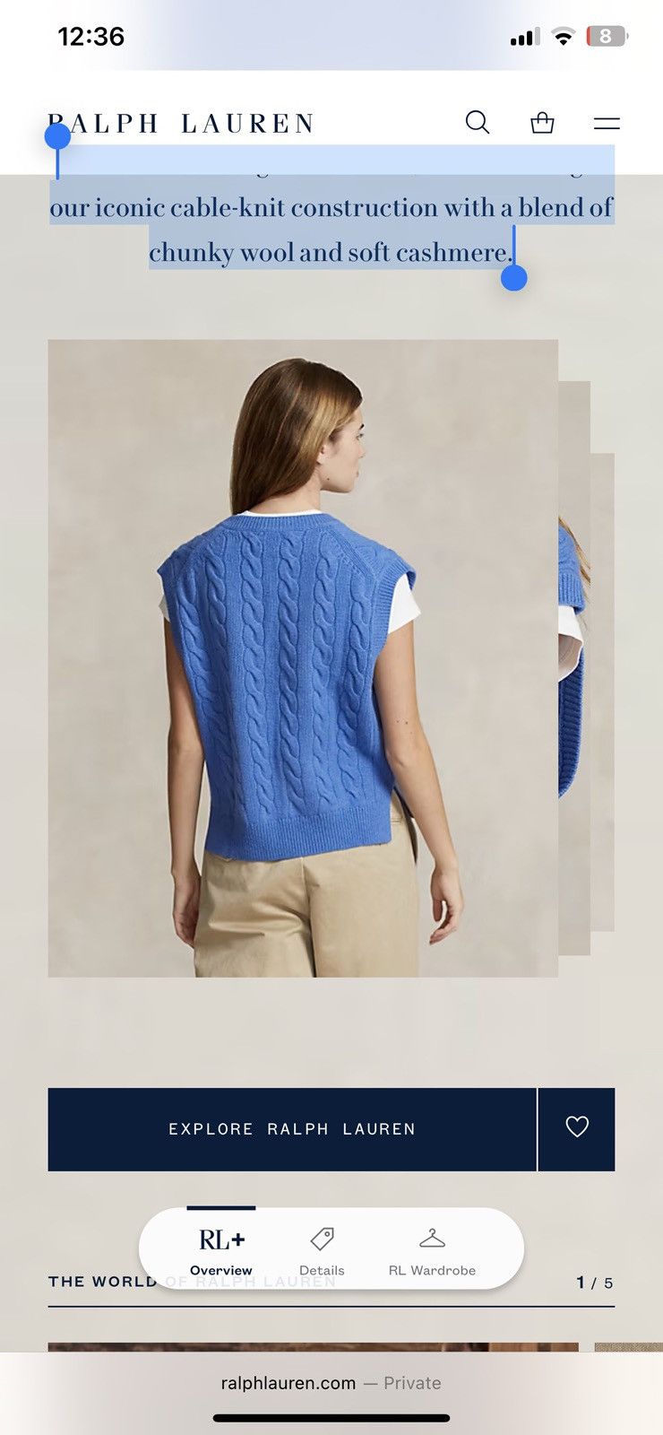 Polo Ralph Lauren NWT cable knit bright blue boxy vest sweater Size XL / US 12-14 / IT 48-50 - 11 Thumbnail
