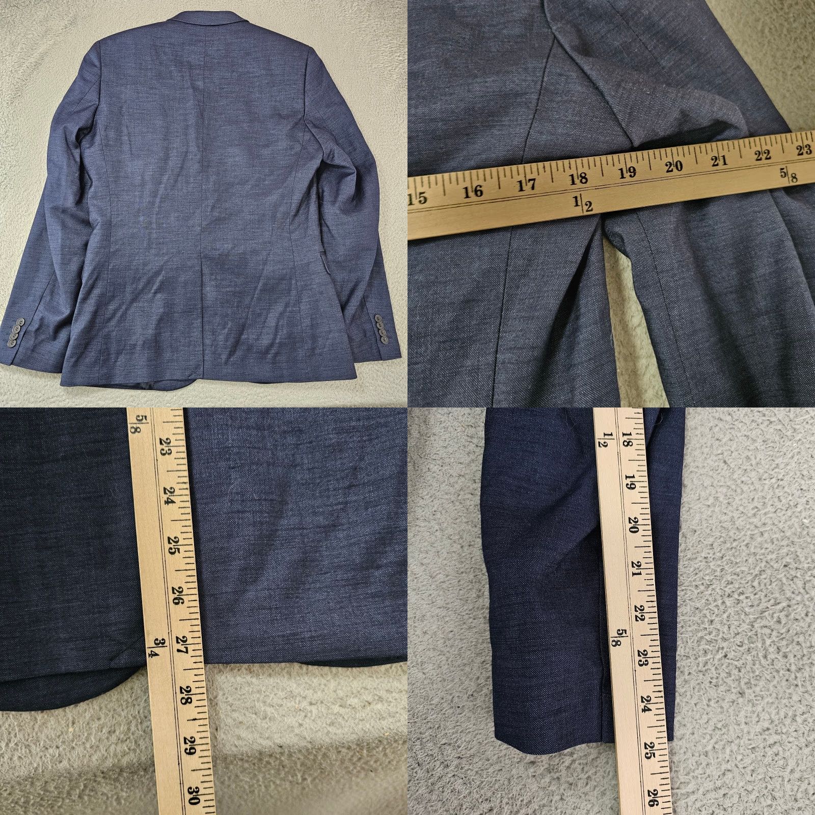 H&M H&M Blazer Men 40R Navy Skinny Fit Sport Coat Suit Jacket Double Button Blue Solid Notch Lapel Four-Button Sleeve Regular BDE Size 40R - 8 Thumbnail