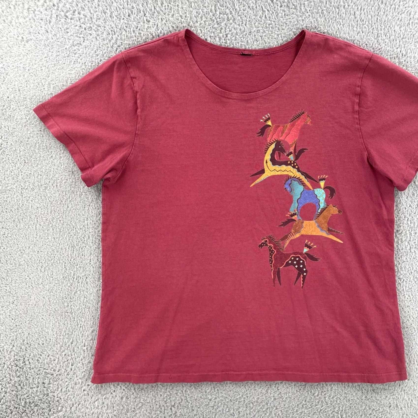 Vintage VINTAGE Red Short Sleeve T Shirt Petroglyph Horse Graphic Print 90s Womens L Size L / US 10 / IT 46 - 3 Thumbnail