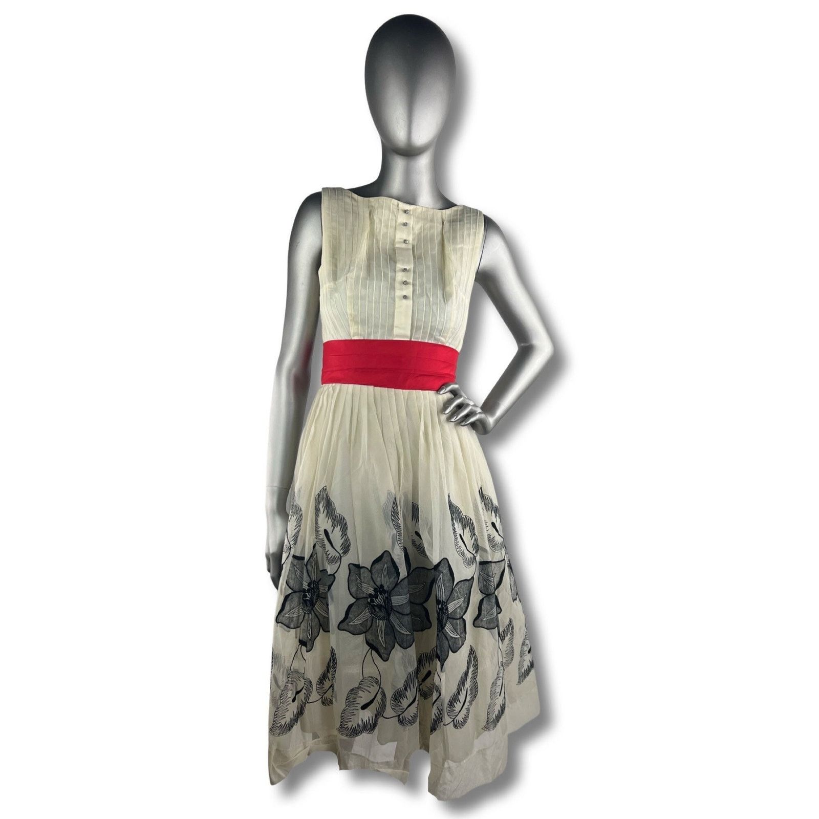 image of Vintage 1950’S Cream Dress Floral Skirt Size Xs To Small in White, Women's