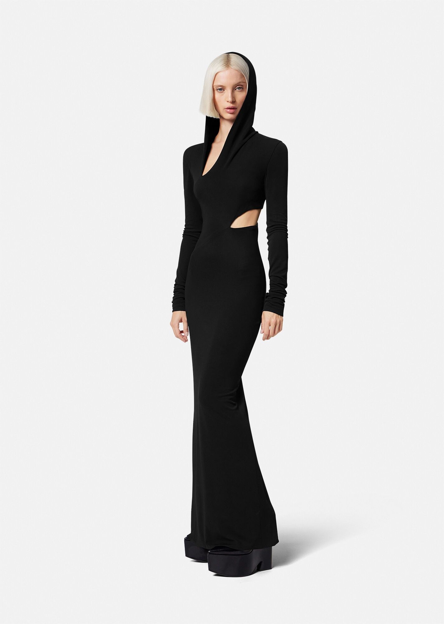 Versace o1y0226 Hooded Maxi Dress in Black Size XS / US 0-2 / IT 36-38 - 2 Thumbnail