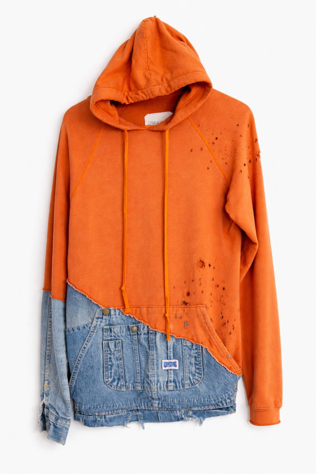 Greg Lauren Distressed Loopback Cotton-Jersey/Denim Hoodie Size US M / EU 48-50 / 2 - 1 Thumbnail