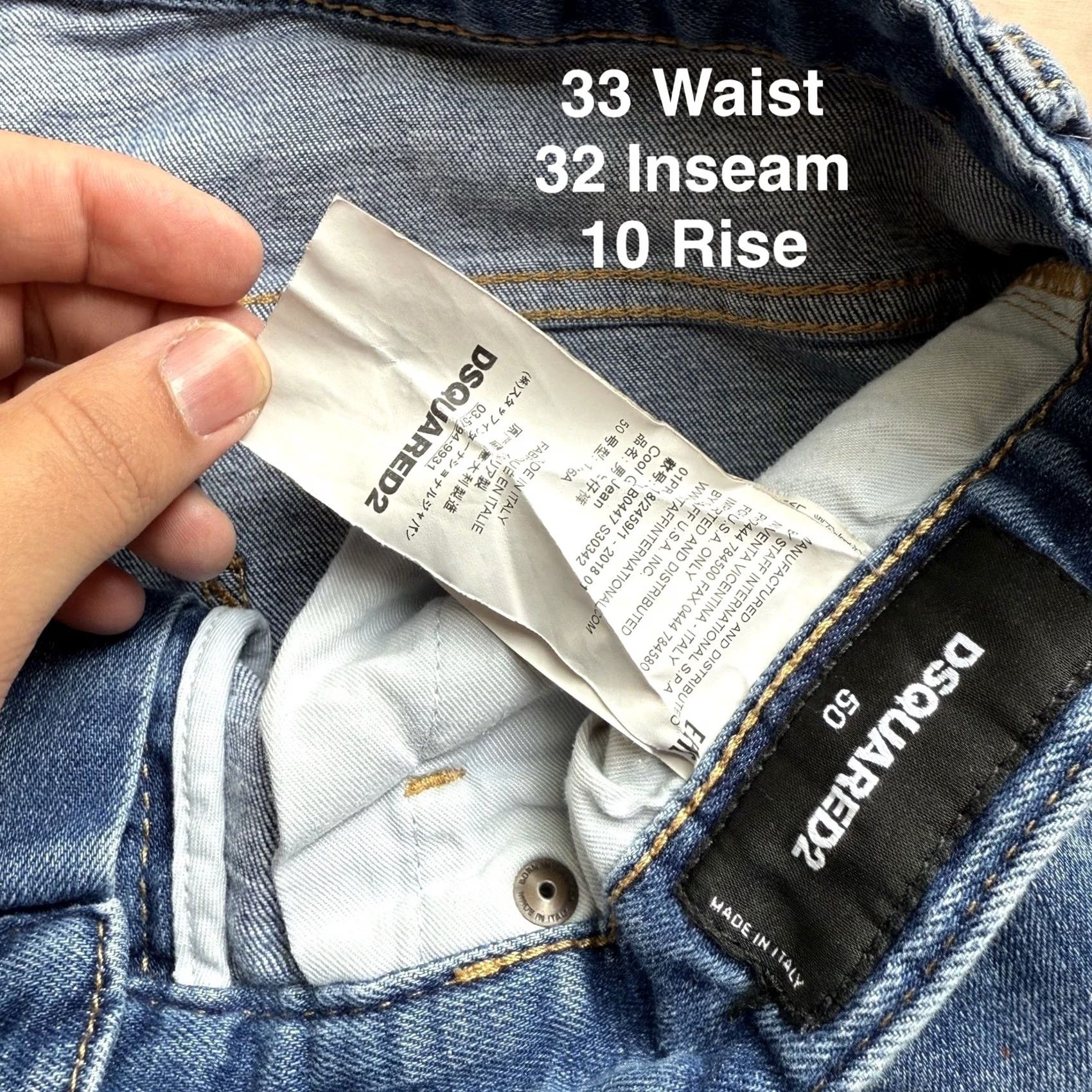 Dsquared2 Dsquared2 Jeans 33 Blue Distressed Button Fly Workwear Made in Italy New York Mens Jeans Slim 33 Distressed Denim Solid Medium Cotton Button Inseam 32 Size US 33 - 5 Thumbnail