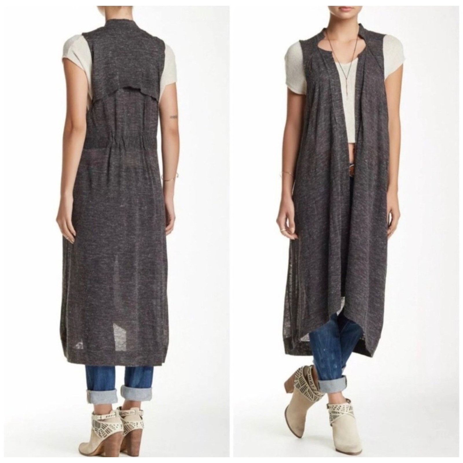 Free People Free People Womens Open Cardigan Duster Sleeveless Linen S Size S / US 4 / IT 40 - 1 Thumbnail