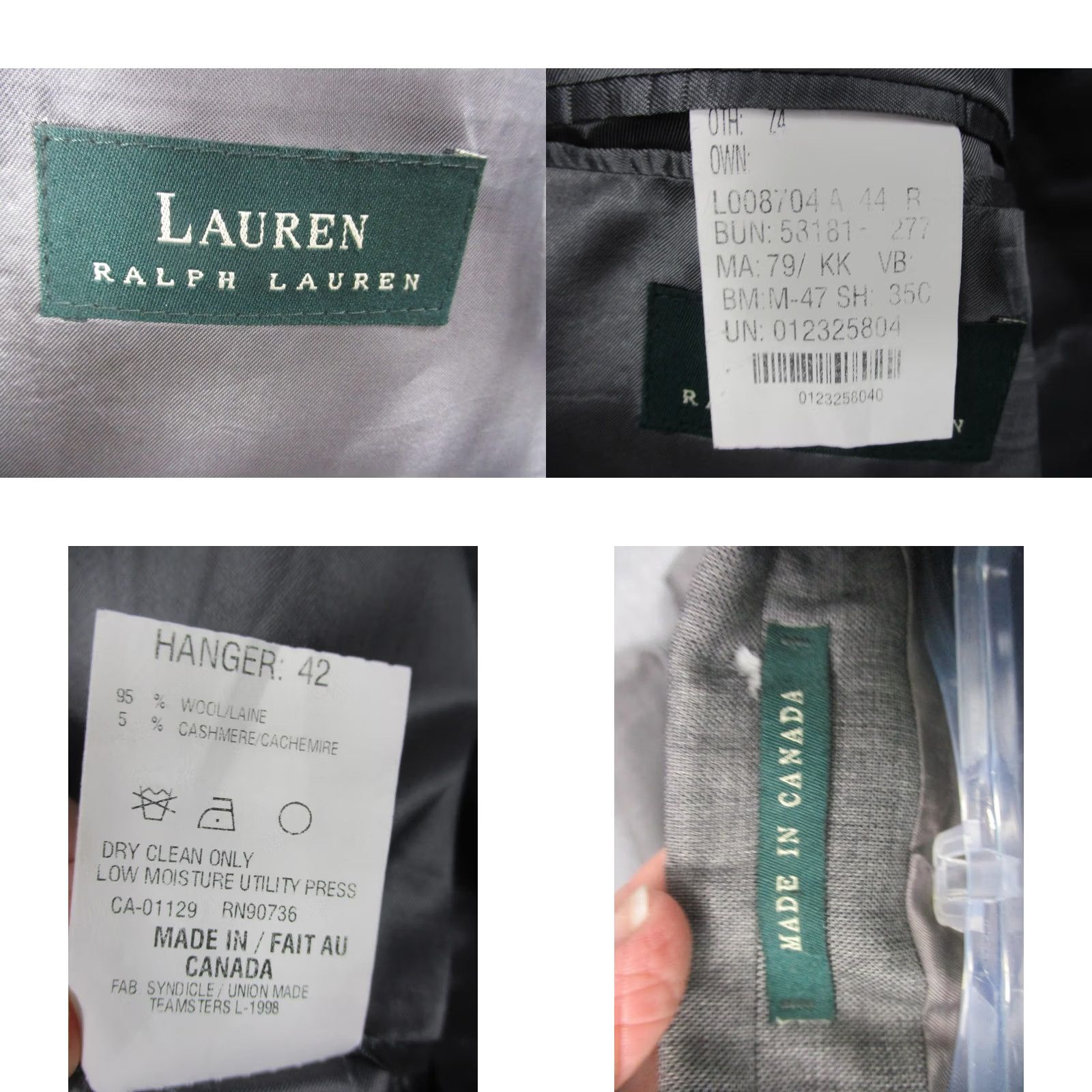 Ralph Lauren Lauren Ralph Lauren Blazer Mens 44 Regular Gray Wool Cashmere Sport Coat Jacket Size 44R - 8 Thumbnail