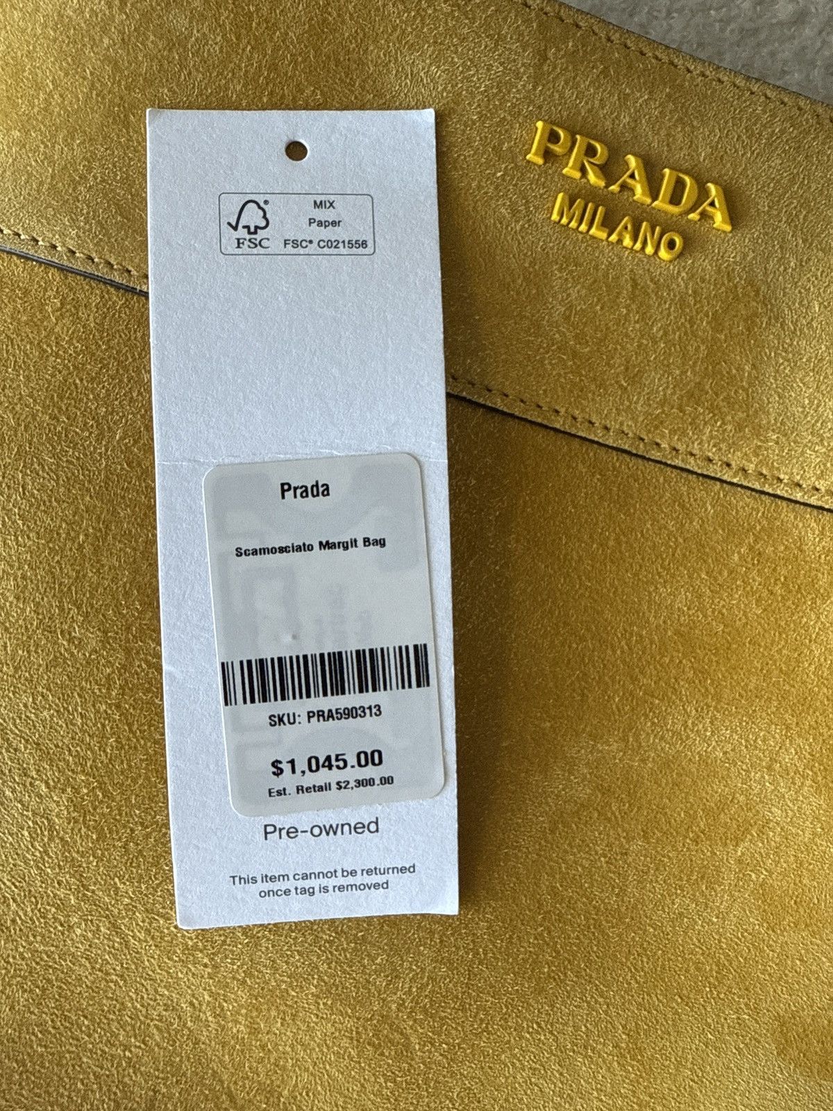 Prada Prada Yellow Margit Suede Tote Bag Size ONE SIZE - 3 Thumbnail