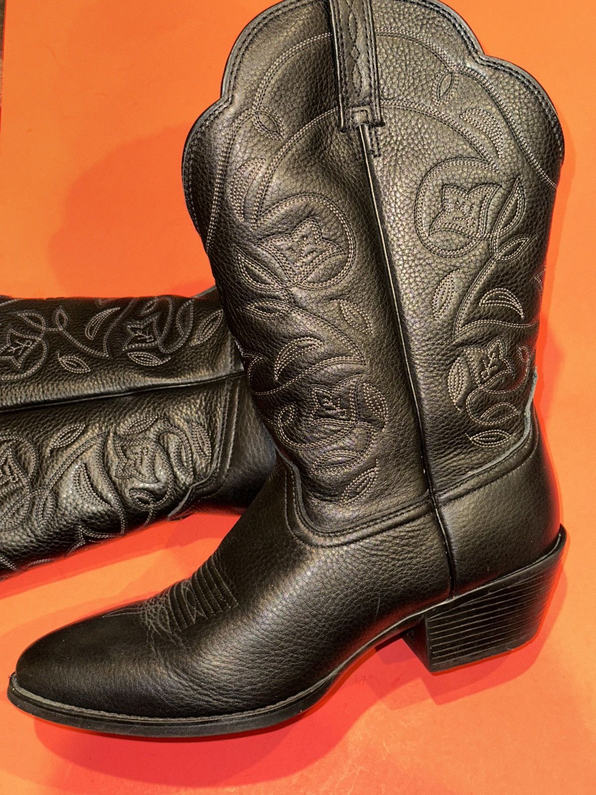 Ariat Ariat Heritage Western Deertan Blk Leather Cowboy Boots 10C Size US 10 / IT 40 - 1 Thumbnail