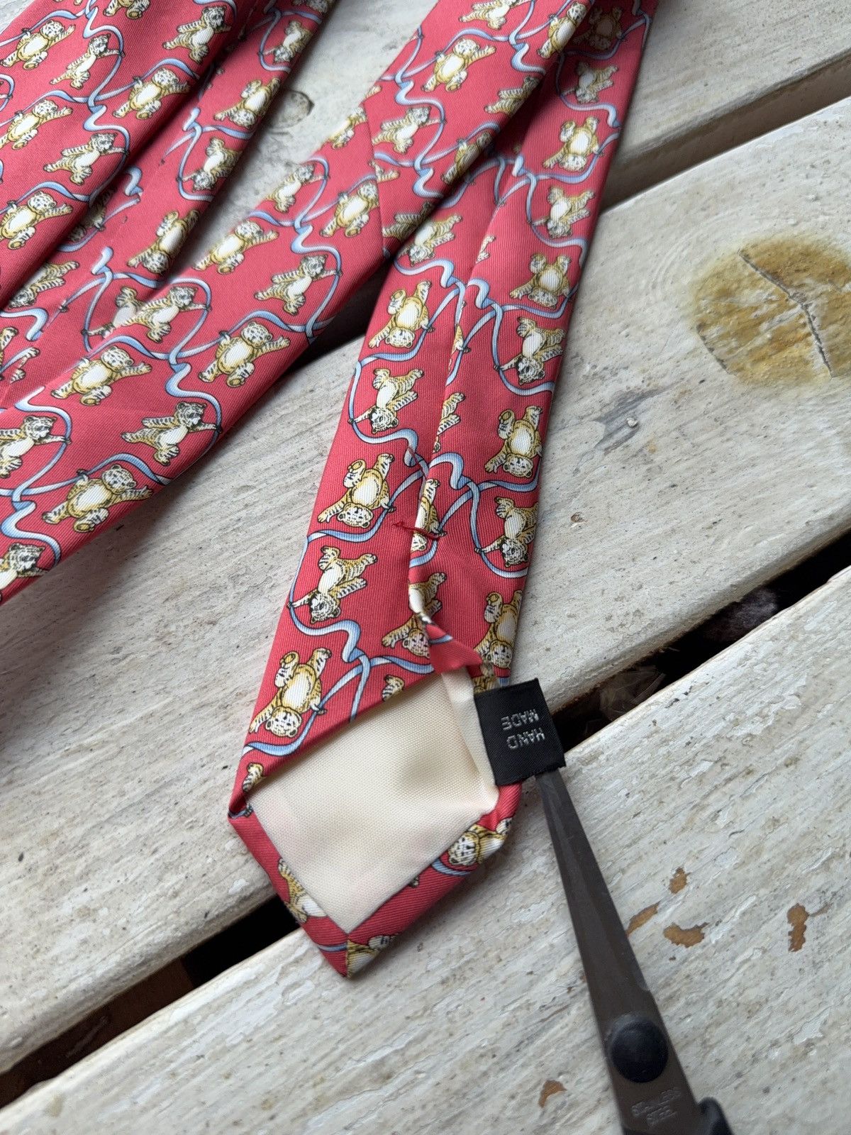 Designer Alain Figaret Paris Silk TieTeddy Bear Print Made in France Size ONE SIZE - 5 Thumbnail