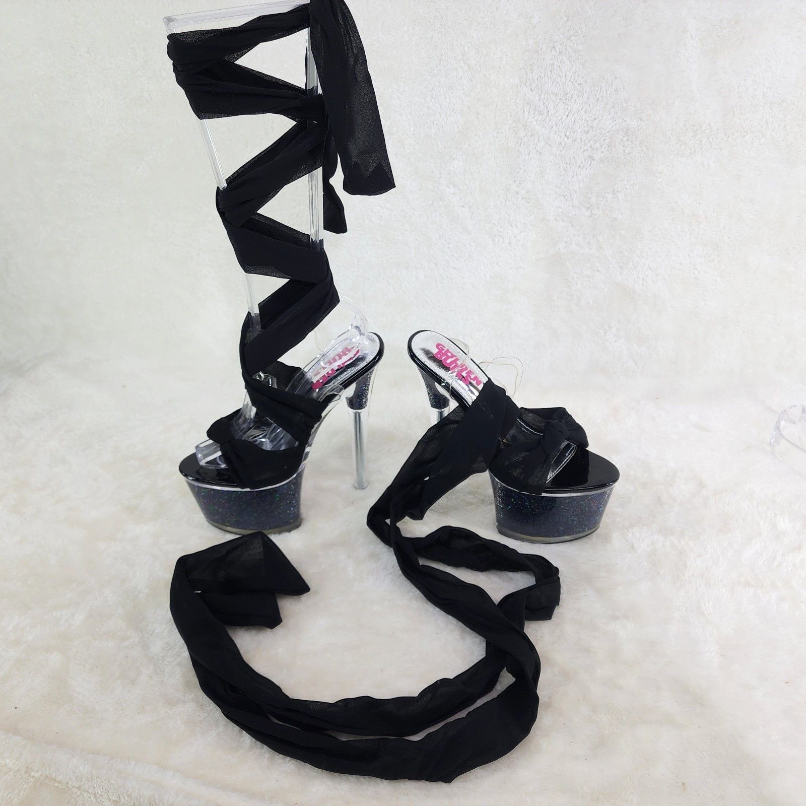 Other Black Scarf Wrap Glitter Filled Platform High Heels Shoes Size US 6.5 / IT 36.5 - 6 Thumbnail