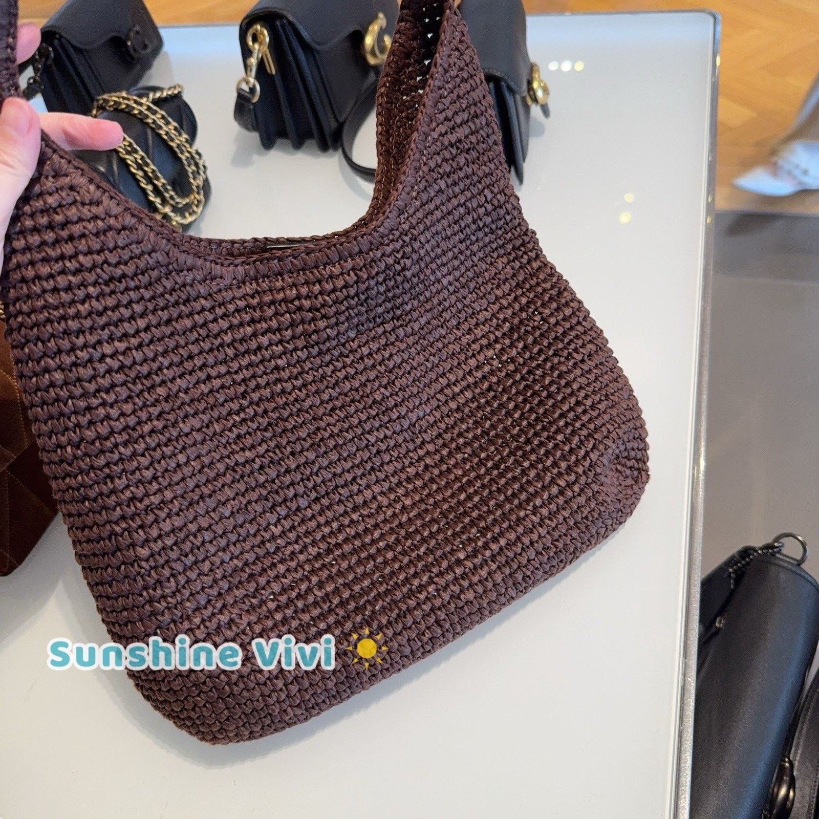 Coach NWT COACH Brooklyn 28 Straw Shoulder Bag CDU75 Brass/Maple Size ONE SIZE - 3 Thumbnail