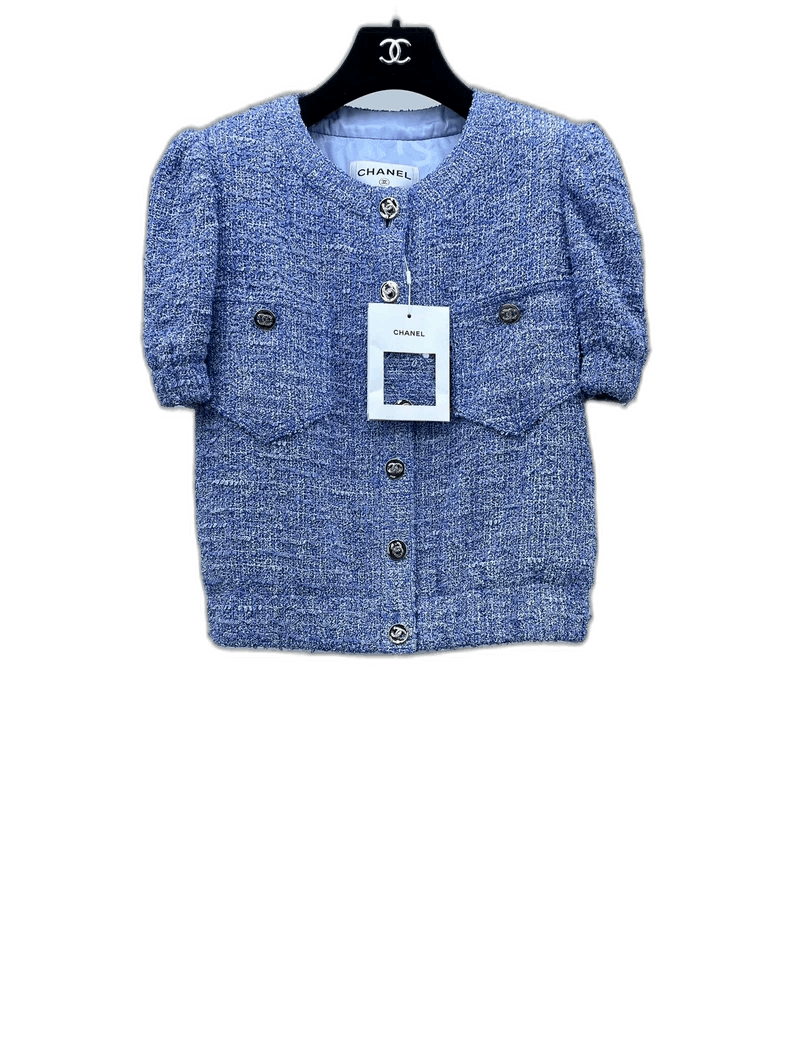 Chanel Blue White Woven Short Sleeve Jacket -2505 Size US S / EU 44-46 / 1 - 1 Thumbnail