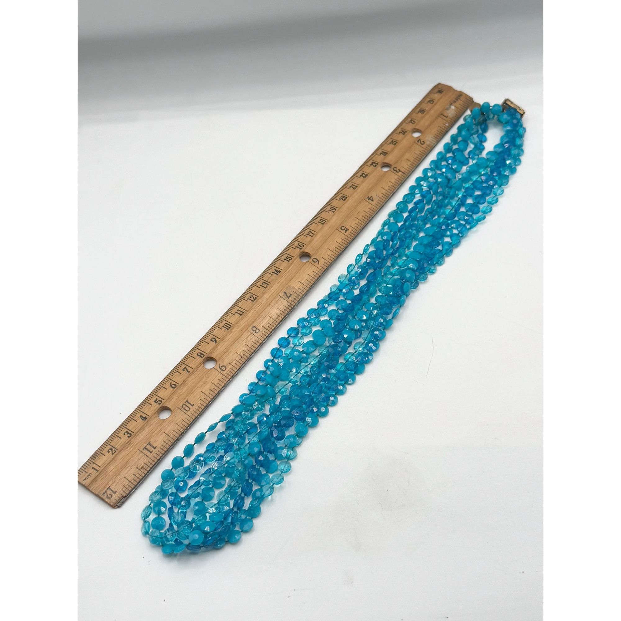 Vintage GORGEOUS Vintage blue plastic three strand beaded necklace Size ONE SIZE - 4 Thumbnail