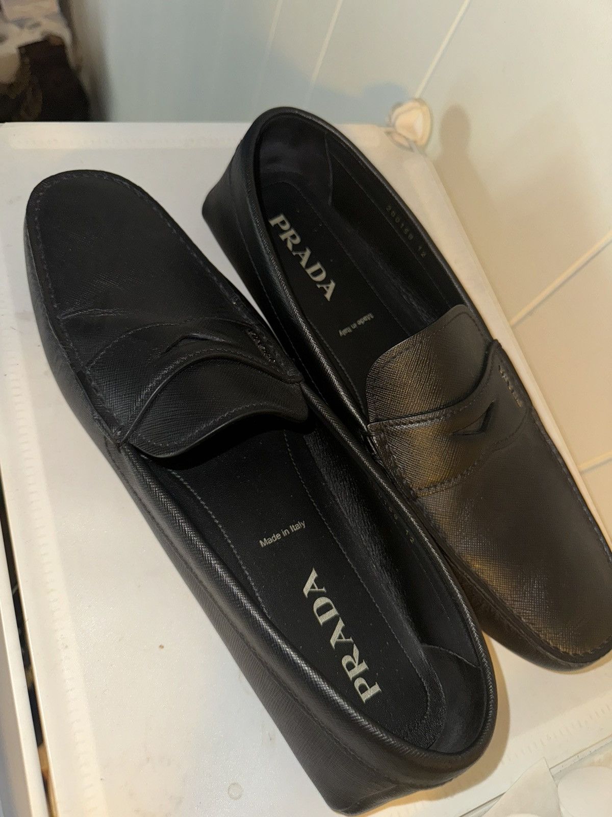 Prada Prada Black Saffiano Men's Penny Driving Loafer Size US 13 / EU 46 - 9 Thumbnail