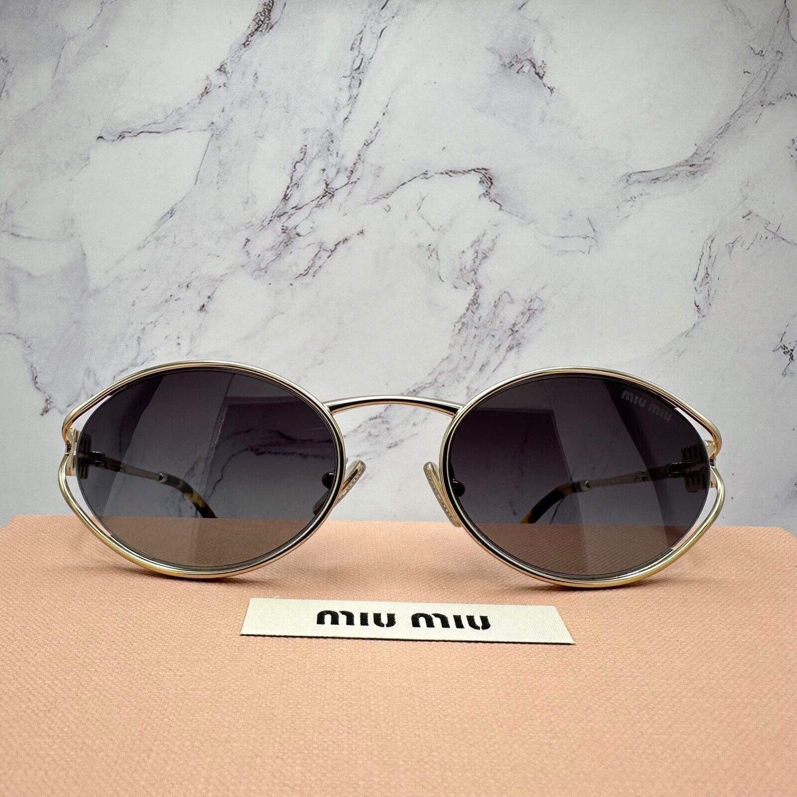 New MIU MIU Sunglasses Gold Metal Slim Frame Oval