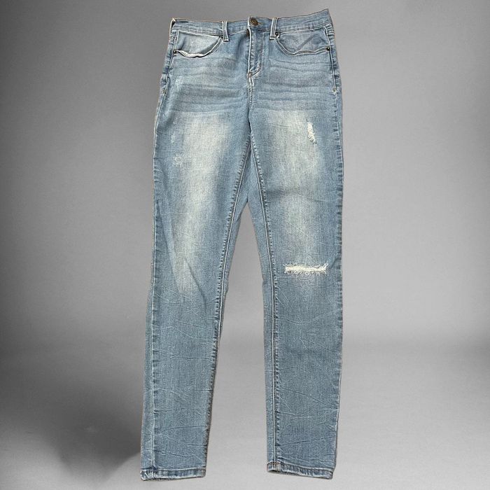 Mudd Womens FLX Stretch Blue Distressed Medium Wash Low Rise Skinny Jeans  Size 1