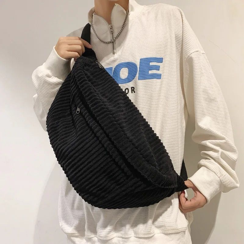 Japanese Brand Unisex Large Capacity Corduroy Chest Bags Size ONE SIZE - 1 Thumbnail