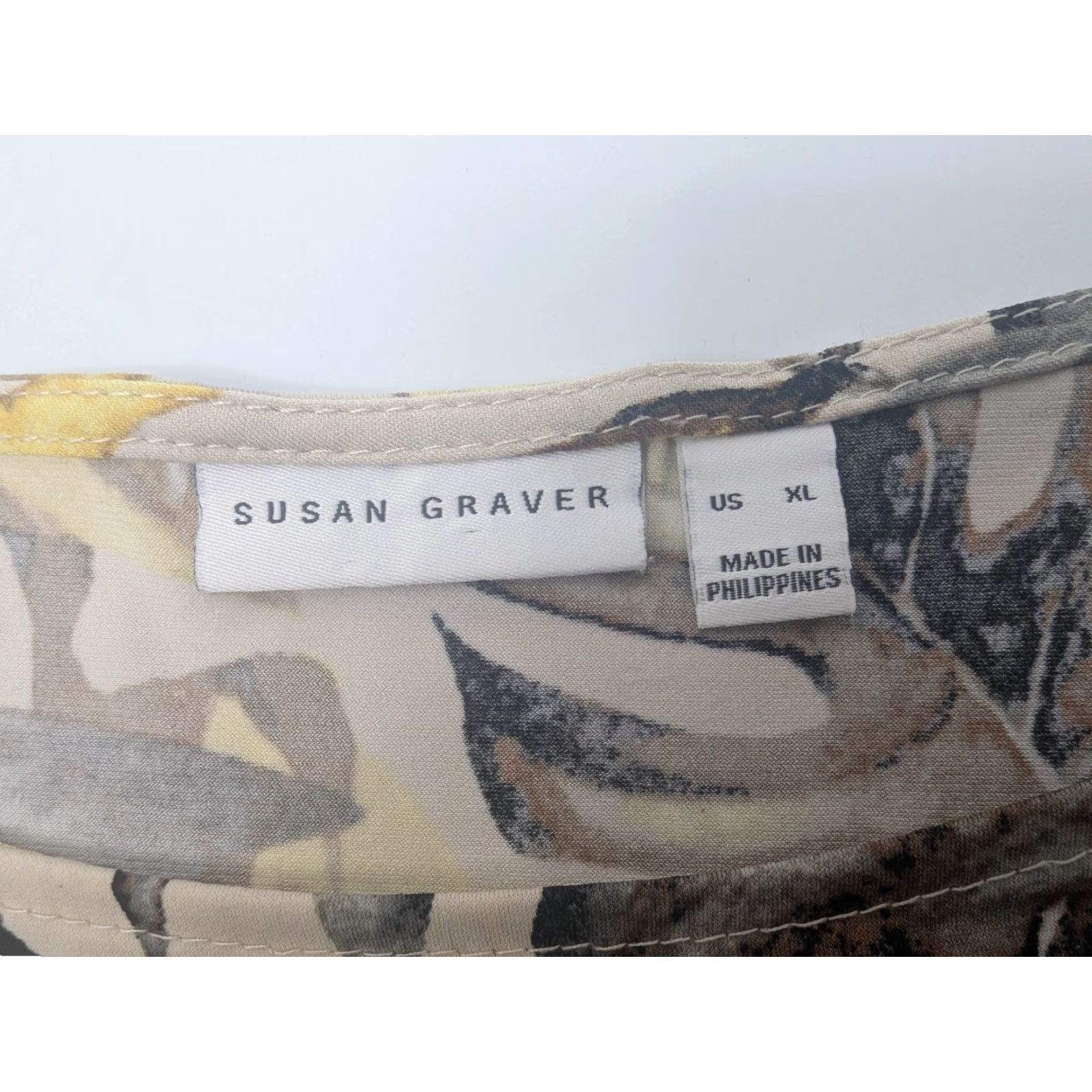 Vintage Susan Graver Tunic Shirt Womens Regular Printed Liquid Knit Tie-Sleeve Yellow XL A395084 Size L / US 10 / IT 46 - 7 Thumbnail