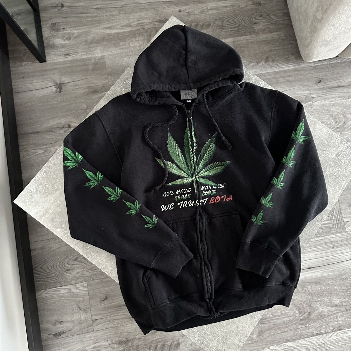 Vintage Vintage 90s Weed Who do you trust God Human grass hoodie y2k Size US L / EU 52-54 / 3 - 8 Thumbnail