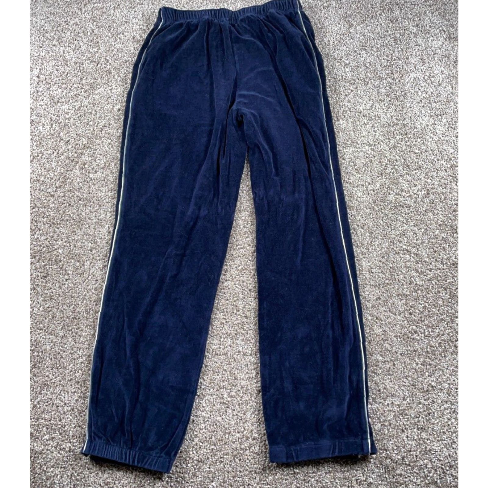 Velour VINTAGE Velour Tracksuit Jacket & Pants Men XL Dark Blue Silver Piping 90s Hip Hop Set Size 46R - 7 Thumbnail