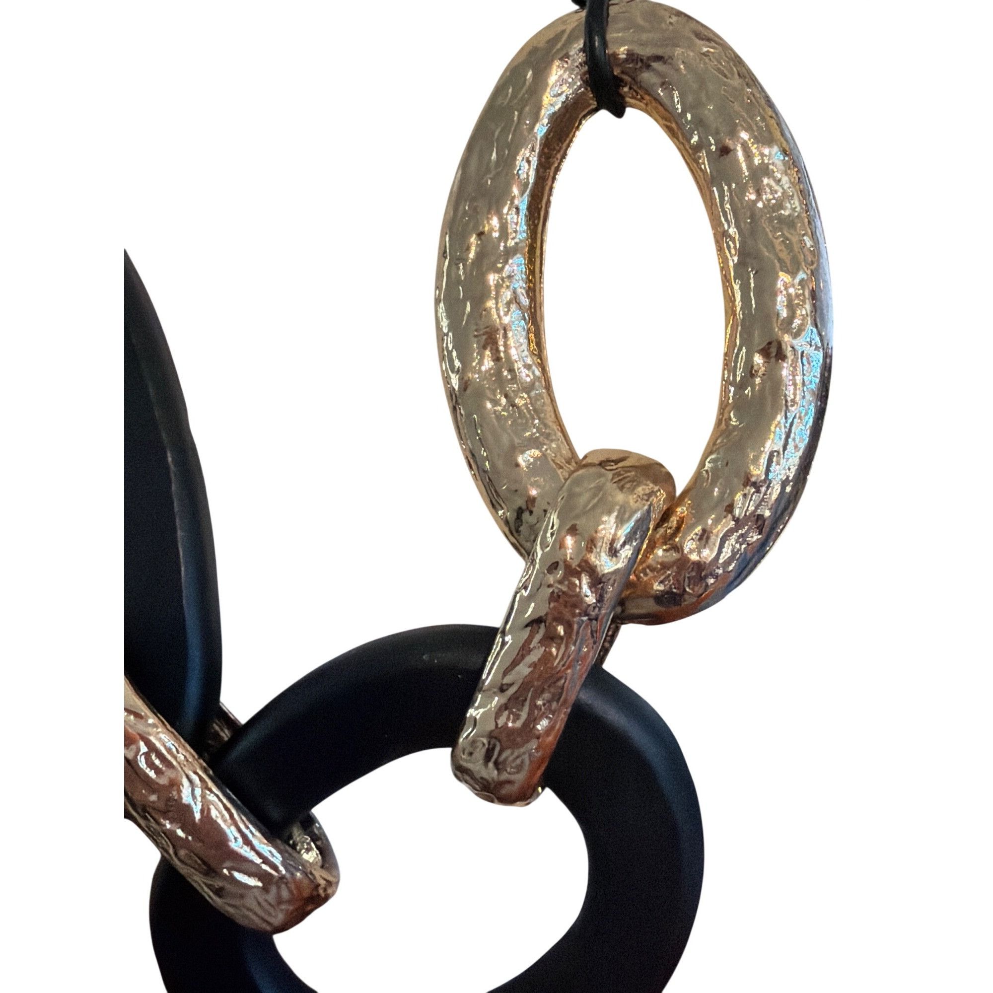 Other Black Gold Oval Link Statement Necklace Cord Chunky Textured Size ONE SIZE - 2 Thumbnail