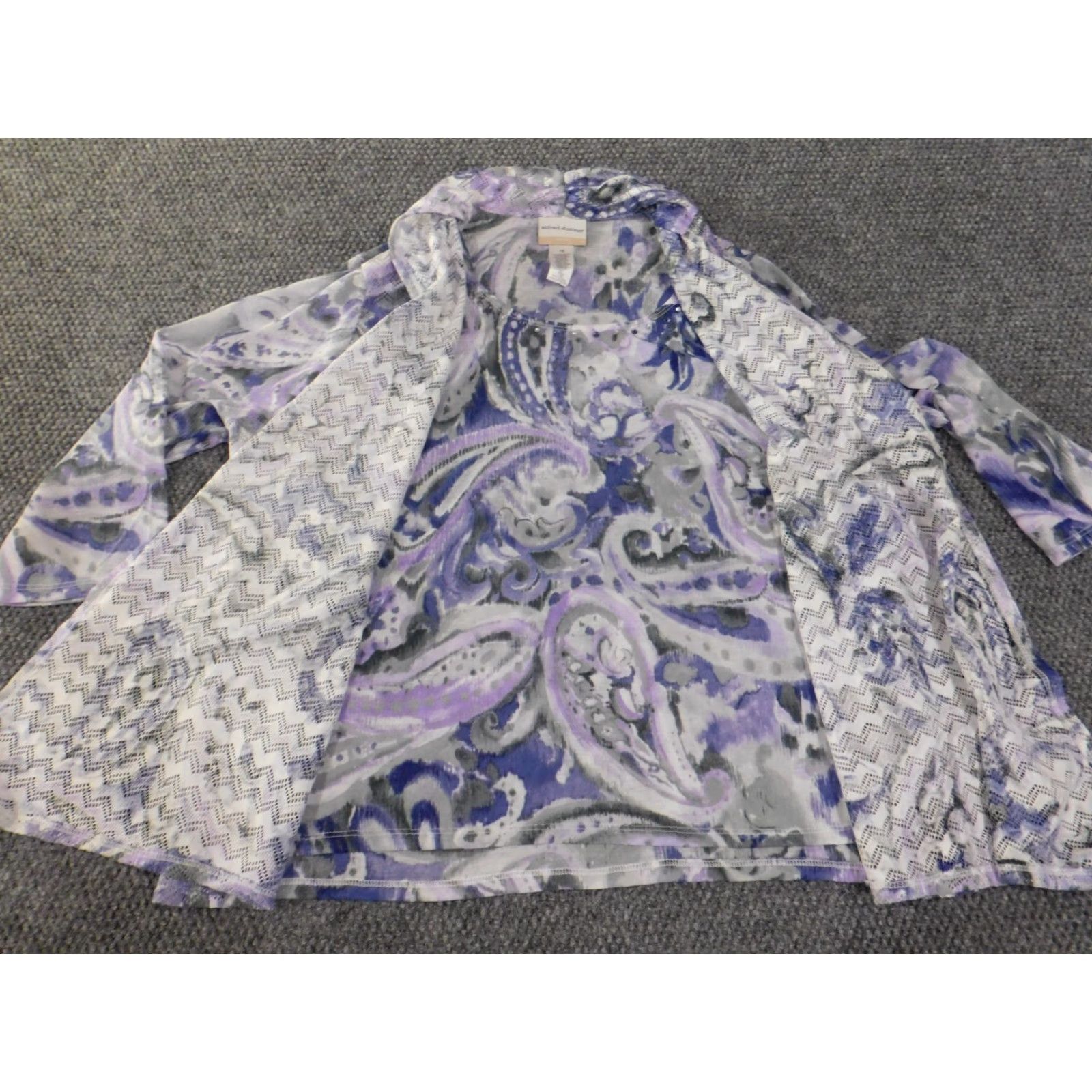 Vintage Alfred Dunner Blouse Women's 1X Purple Geometric Lined Knit Polyester Pullover Casual Shawl Cape Top Geometric Pattern Kang Size XL / US 12-14 / IT 48-50 - 6 Thumbnail