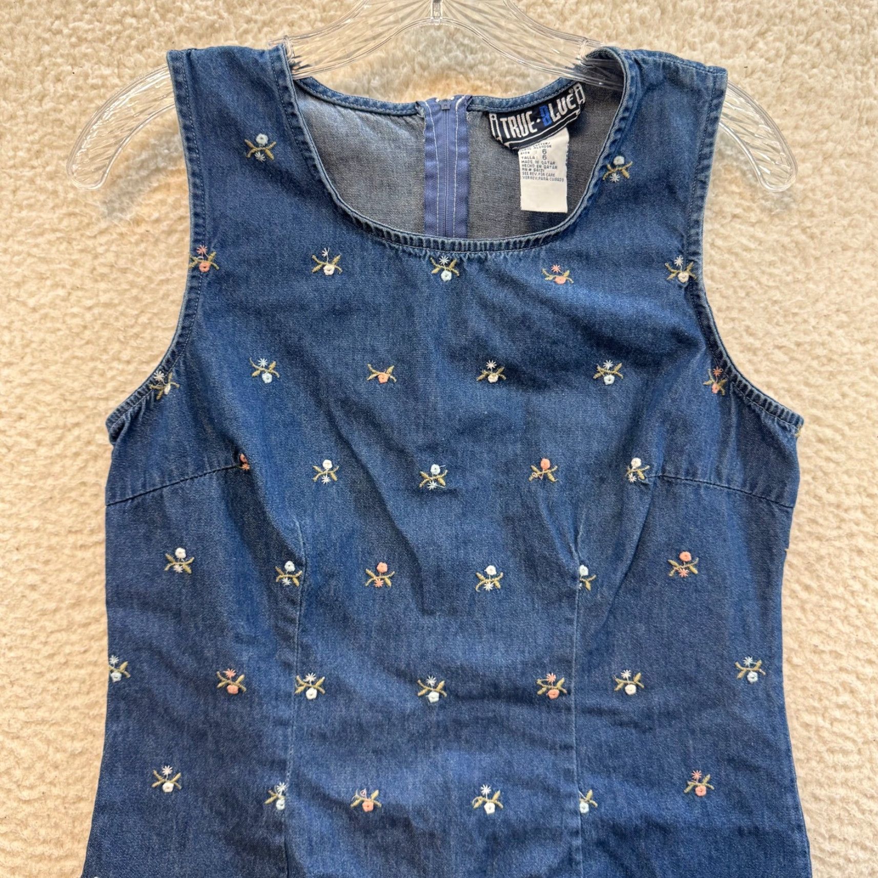 Denime VINTAGE True Blue Denim Dress 6 Medium Sheath Chambray Ditsy Floral Cottagecore 1990s Womens Dress Size M / US 6-8 / IT 42-44 - 3 Thumbnail