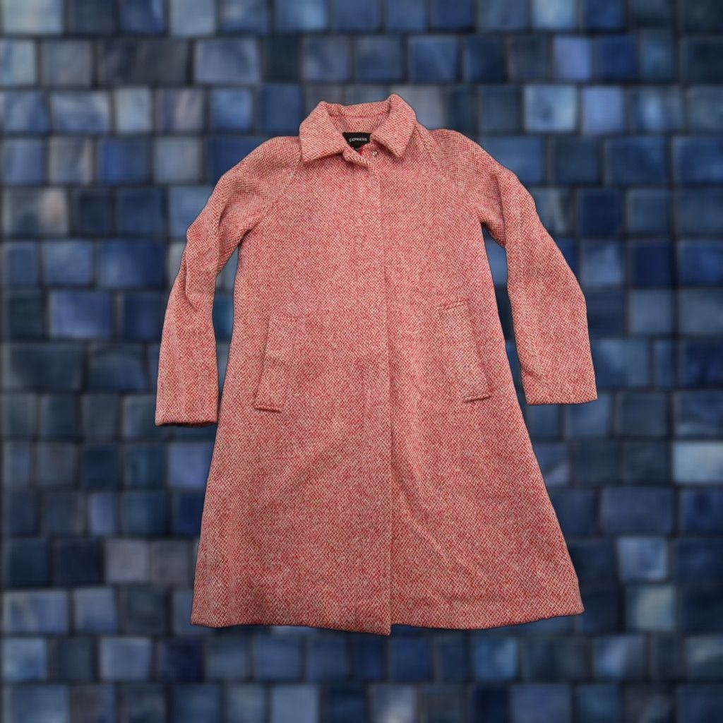 Express Express Women's Red Wool Blend Trench Coat Jacket - Size 6/5 Online Slim Fit Wool Coat Size M / US 6-8 / IT 42-44 - 1 Thumbnail