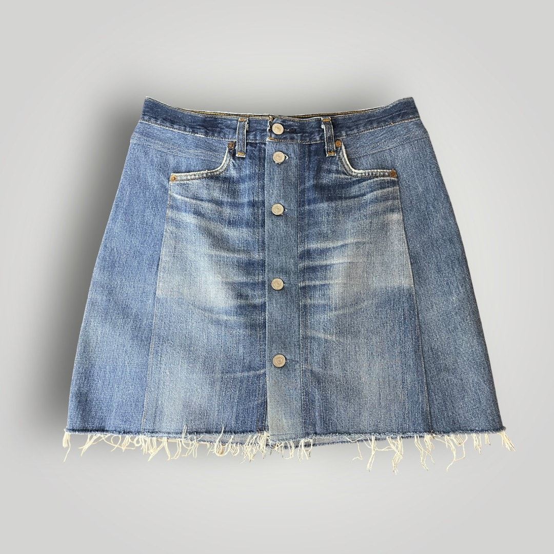 RE/DONE RE/DONE Levi’s Denim Mini Skirt Button Front Raw Hem Size 30" / US 8 / IT 44 - 1 Thumbnail