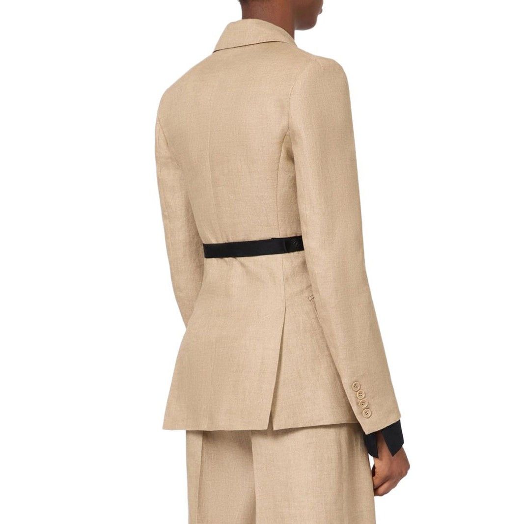Max Mara MAX MARA Natte Double Breasted Sand Brown Linen Blazer New & Size XS / US 0-2 / IT 36-38 - 4 Thumbnail