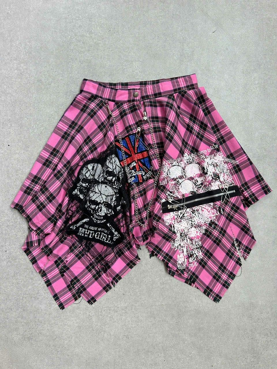 If Six Was Nine × Japanese Brand 2000s Mad Punk Plaid Patches Skirt Size 26" / US 2 / IT 38 - 1 Thumbnail
