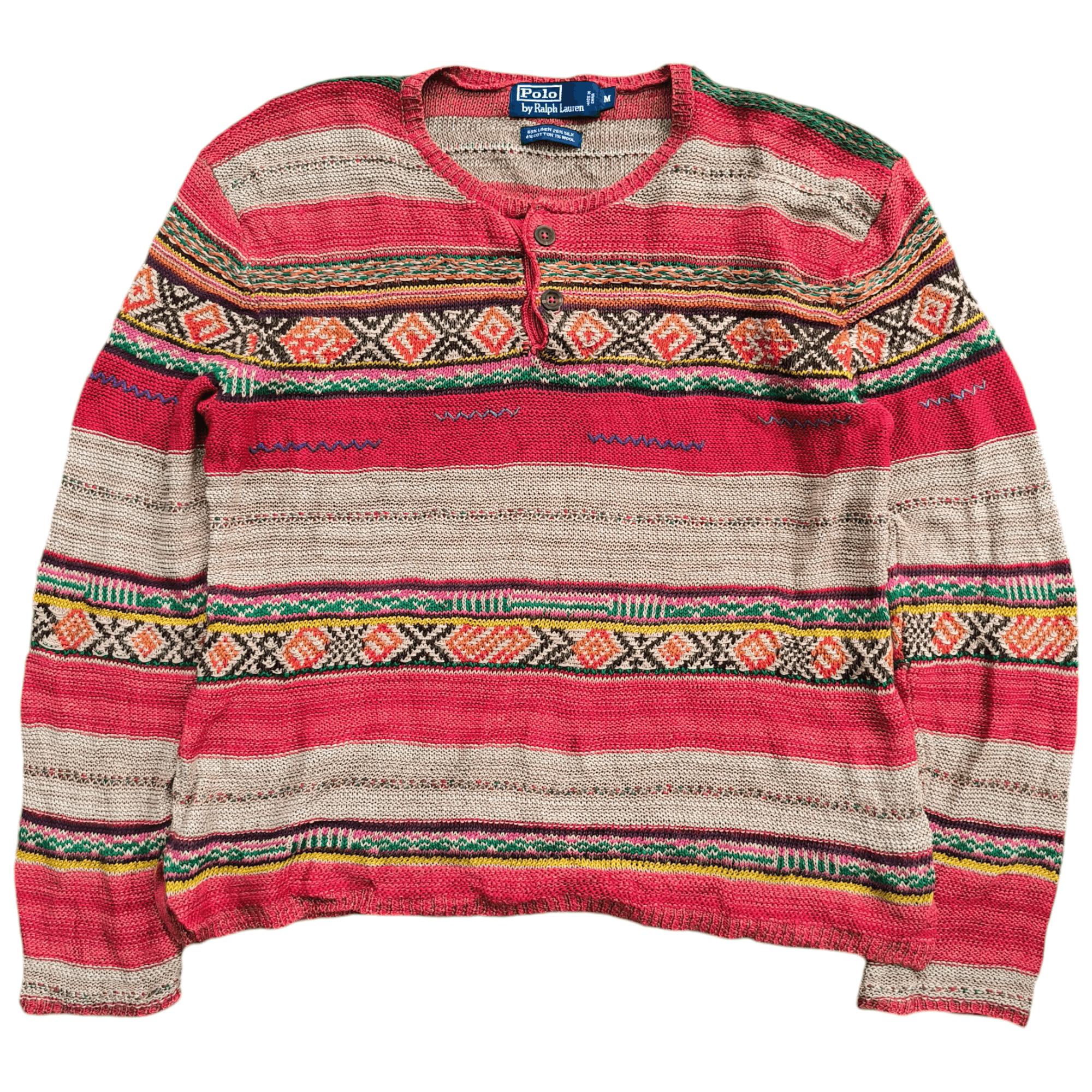 Polo Ralph Lauren Vintage Polo Ralph Lauren Aztec Linen Knit Sweater Size US M / EU 48-50 / 2 - 1 Thumbnail