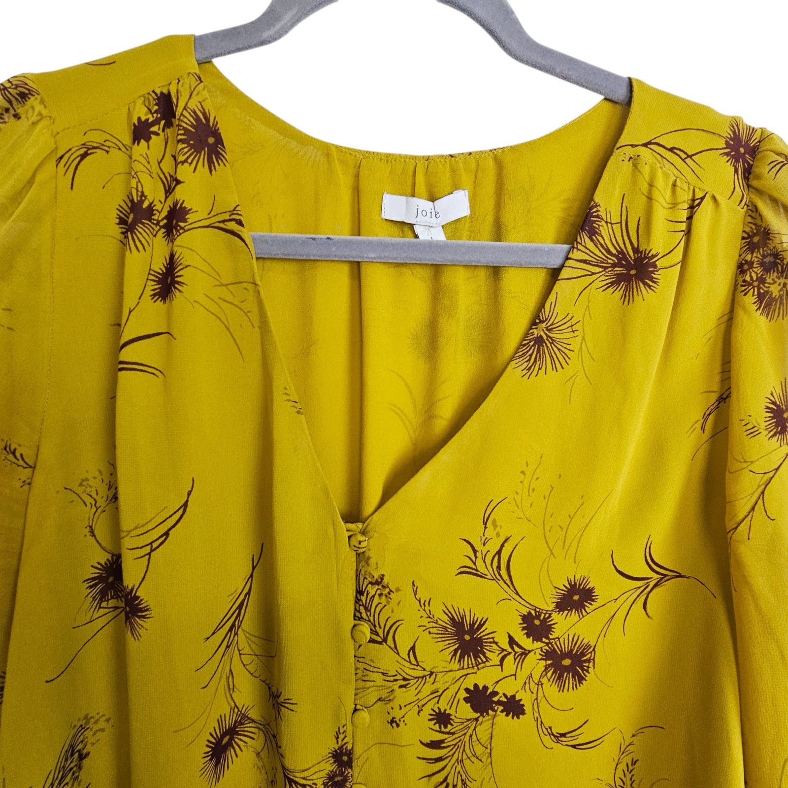 Joie Joie Womens Bolona Silk Floral Blouse Chartreuse Sz L Size L / US 10 / IT 46 - 2 Thumbnail
