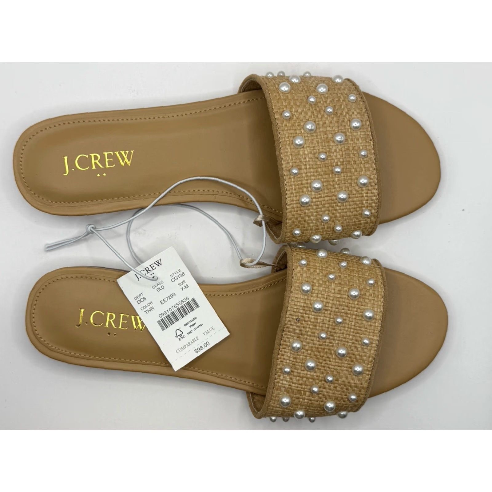 J.Crew VINTAGE J.Crew Factory Woven Pearl Slides Sandals Women Slip On Flat Natural Tan Size 7 Brown Slide Nature Theme Size US 7 / IT 37 - 3 Thumbnail