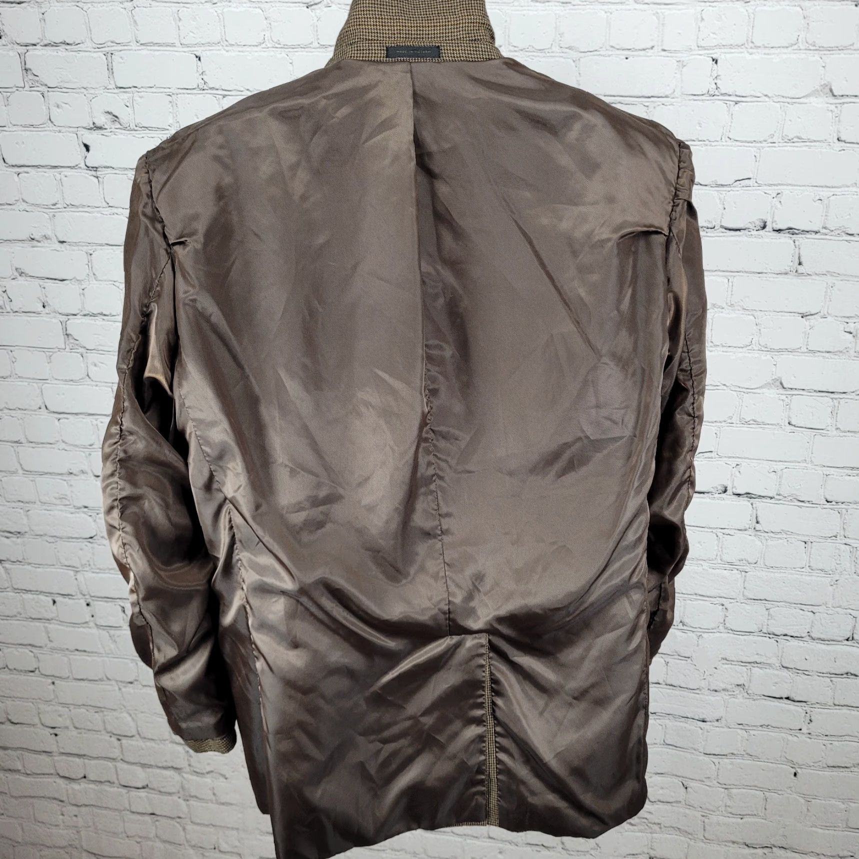 Vintage Andrew Fezza Blazer 46L Size Brown Houndstooth 2 Button Vented Cary Sport Coat Size 46R - 7 Thumbnail