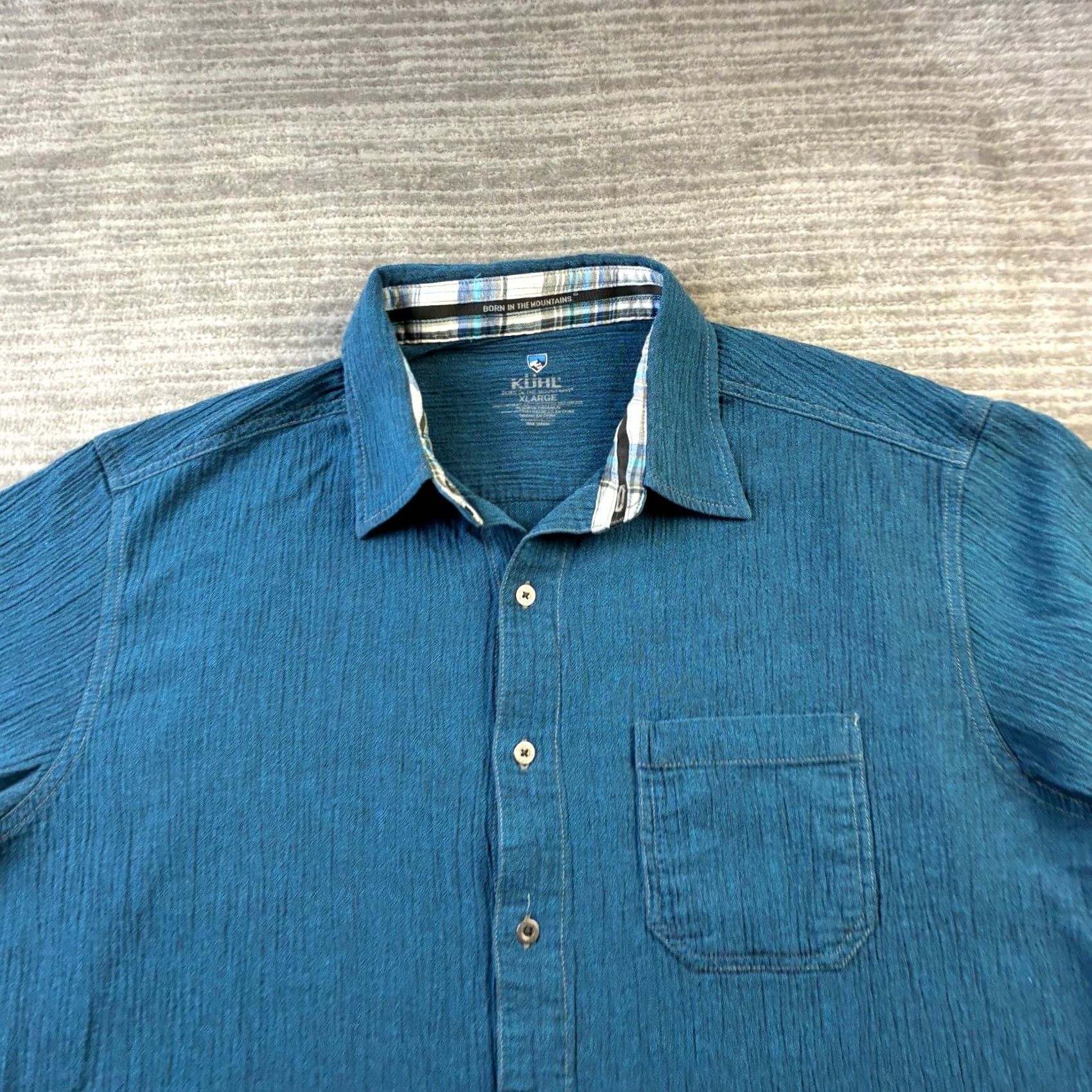 Vintage Kuhl Shirt Mens XL Blue Short Sleeve Button Pocket Organic Cotton Shirt Size US XL / EU 56 / 4 - 3 Thumbnail