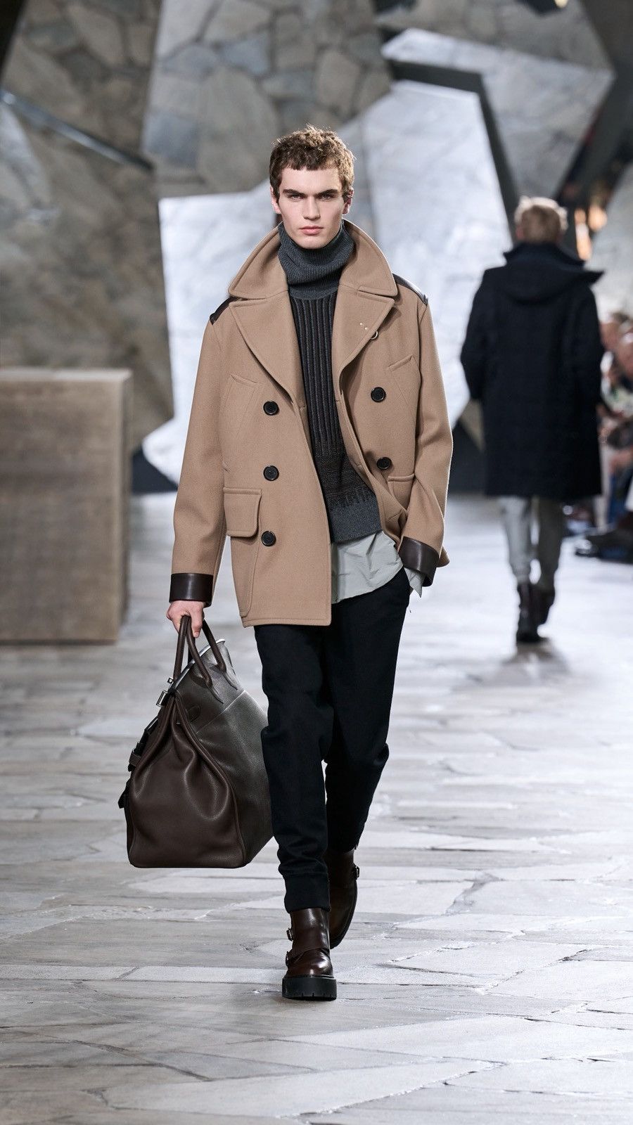 Hermes $8,900 FW23 Navy Black Leather and Wool Runway Coat Size US M / EU 48-50 / 2 - 17 Thumbnail