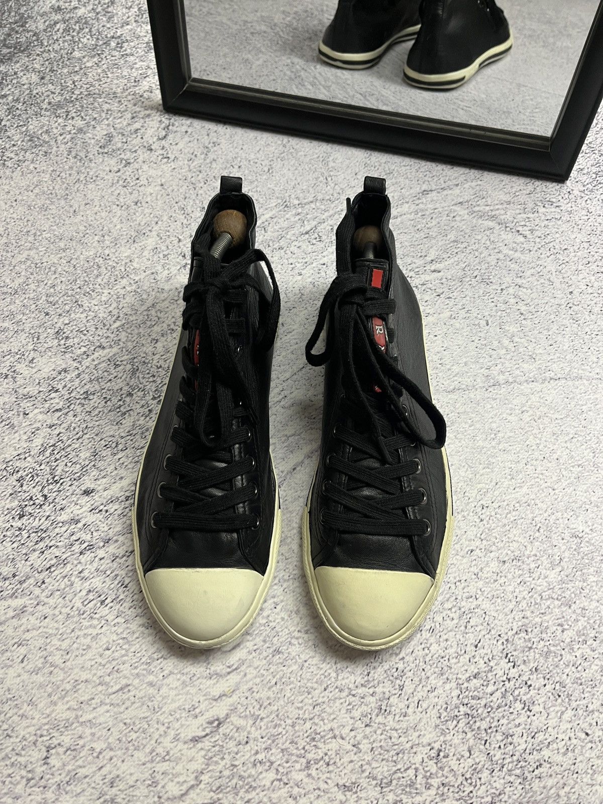 Prada Prada Red Tab Leather High Top Sneakers Shoes Size US 6 / IT 36 - 9 Thumbnail