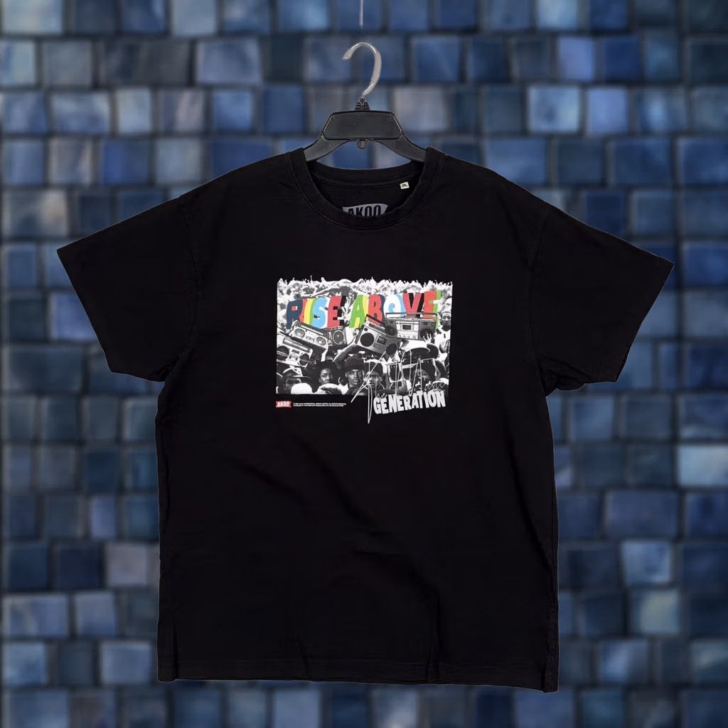Vintage AKOO Shirt Mens 3XL Black Rise Above Generation Boombox Graphic Tee Streetwear Music Hip Hop Mens Size US XXL / EU 58 / 5 - 1 Thumbnail