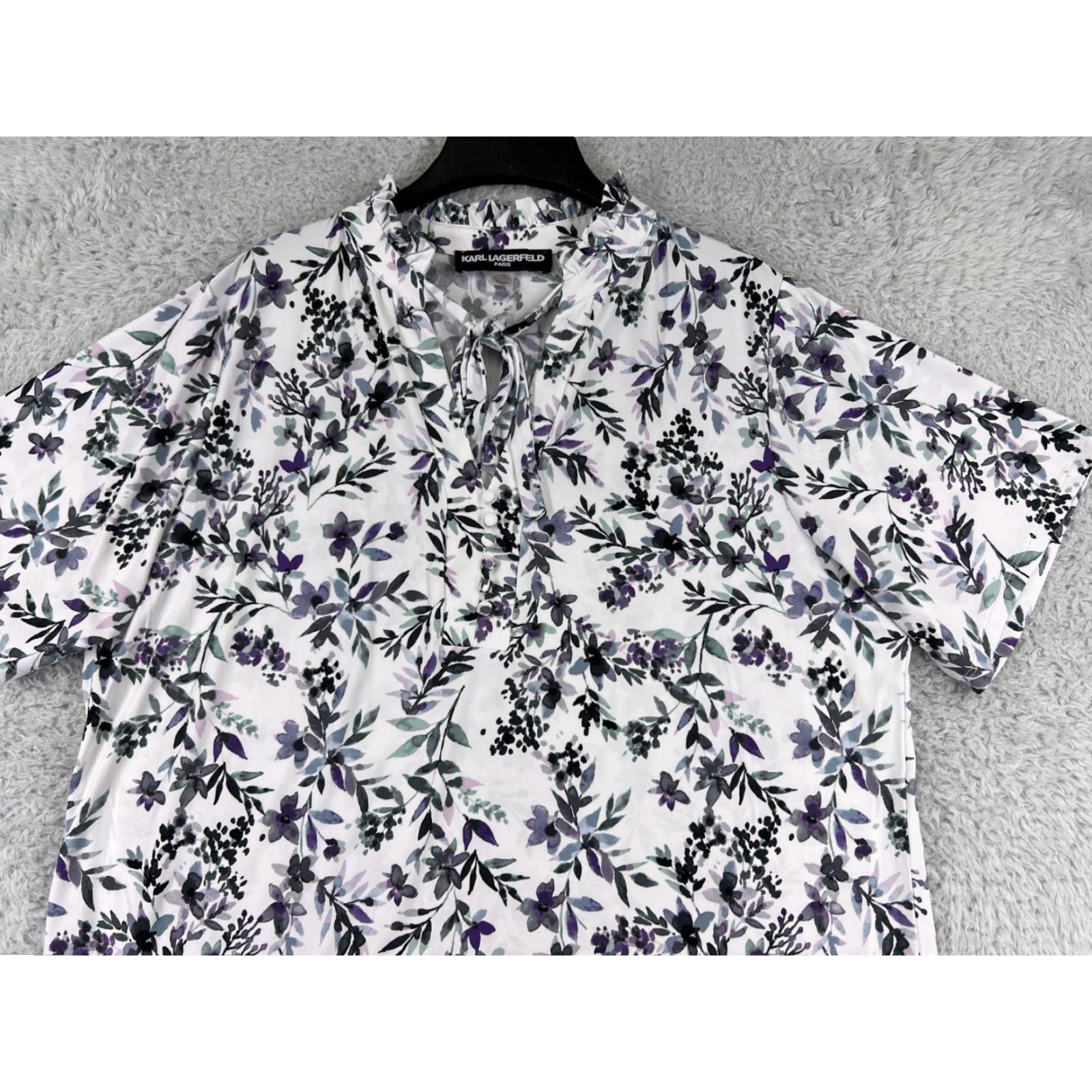 Karl Lagerfeld Karl Lagerfeld Shirt Womens 1X White Floral Polyester Blend Stretch Size XL / US 12-14 / IT 48-50 - 5 Thumbnail