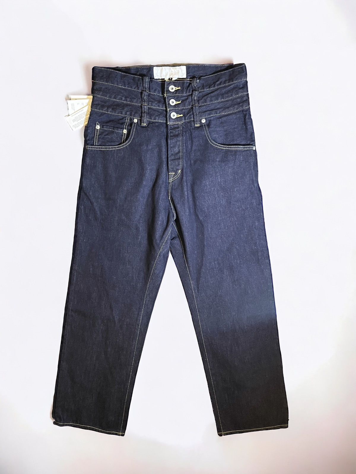 image of Comme Des Garcons x Ganryu Triple Waist Denim Jeans in Blue, Men's (Size 32)