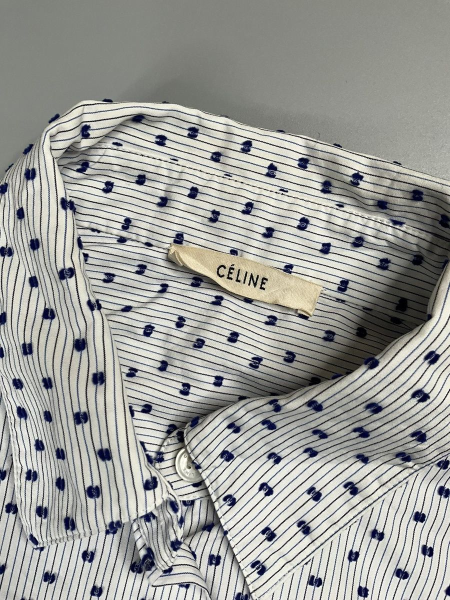 Celine Celine x Phoebe Philo Flocky Dot Striped Shirt Size US S / EU 44-46 / 1 - 7 Thumbnail