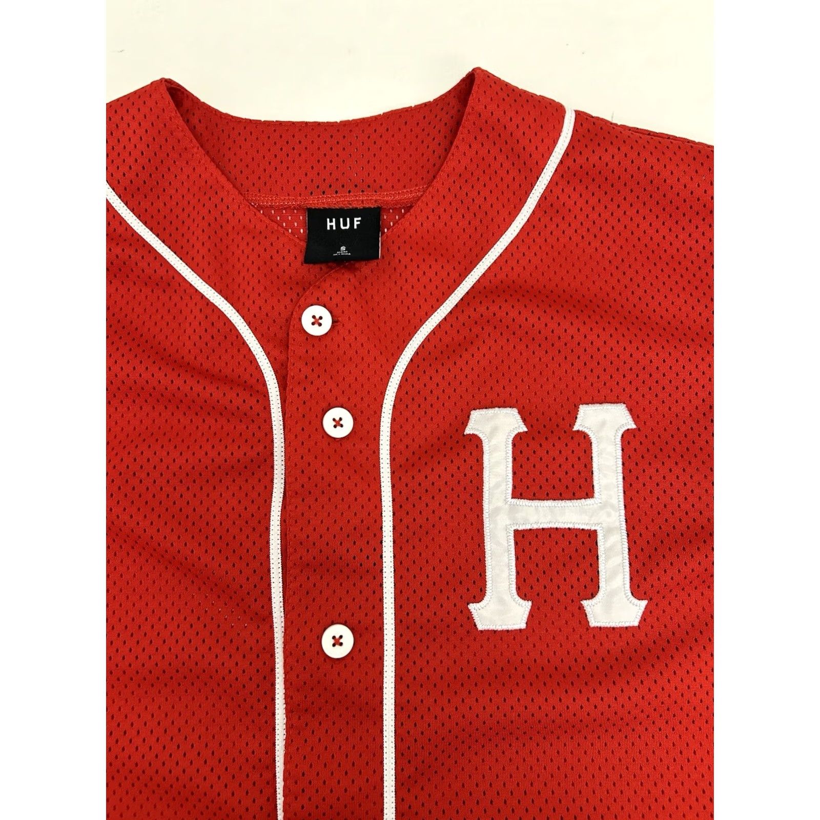 Huf HUF Red Embroidered H Logo Button-up Jersey Short Sleeve Men’s Small Size US S / EU 44-46 / 1 - 2 Thumbnail