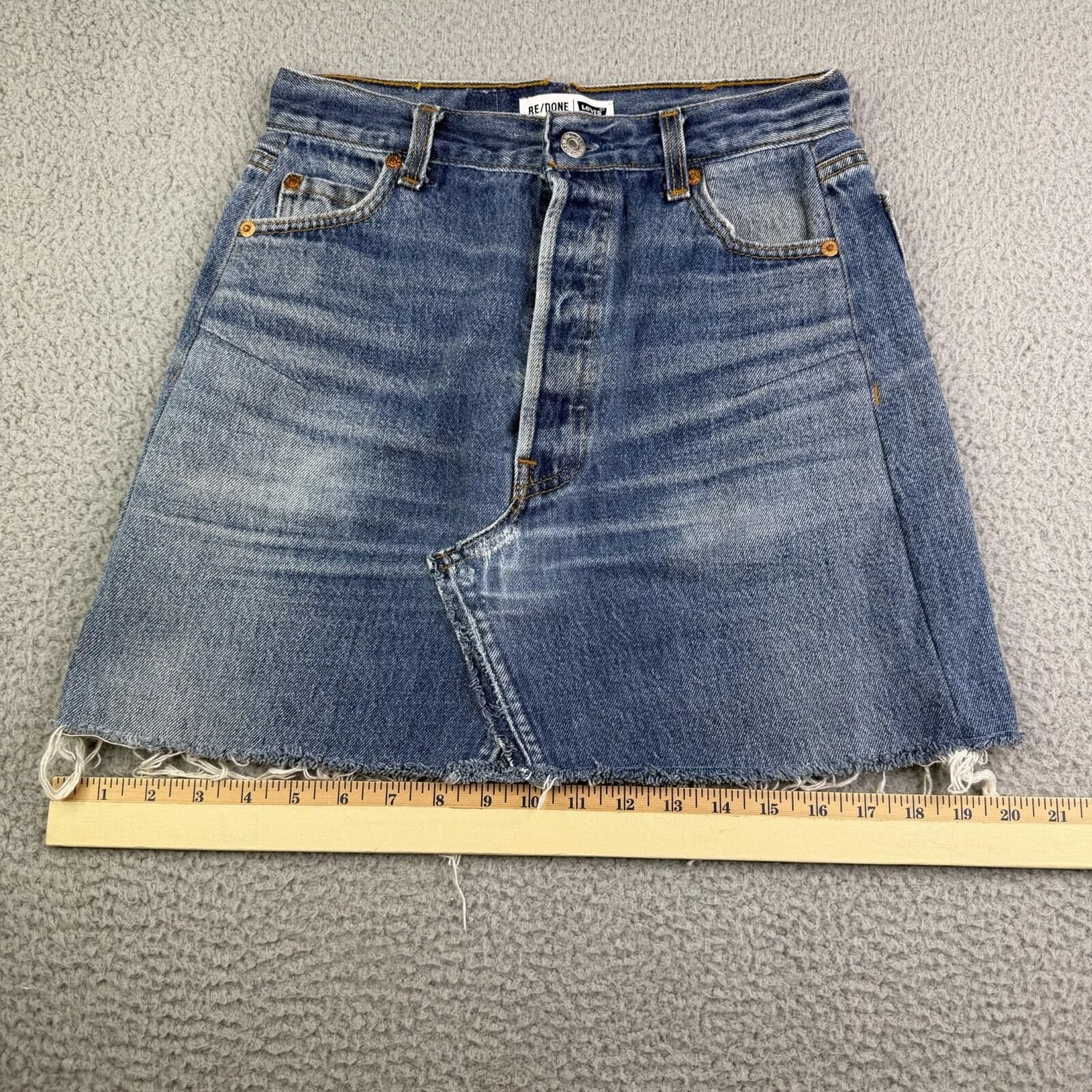 Other RE/DONE Levi's Blue Denim Skirt Raw Hem Sz 25 Button Fly Size 26" / US 2 / IT 38 - 9 Thumbnail