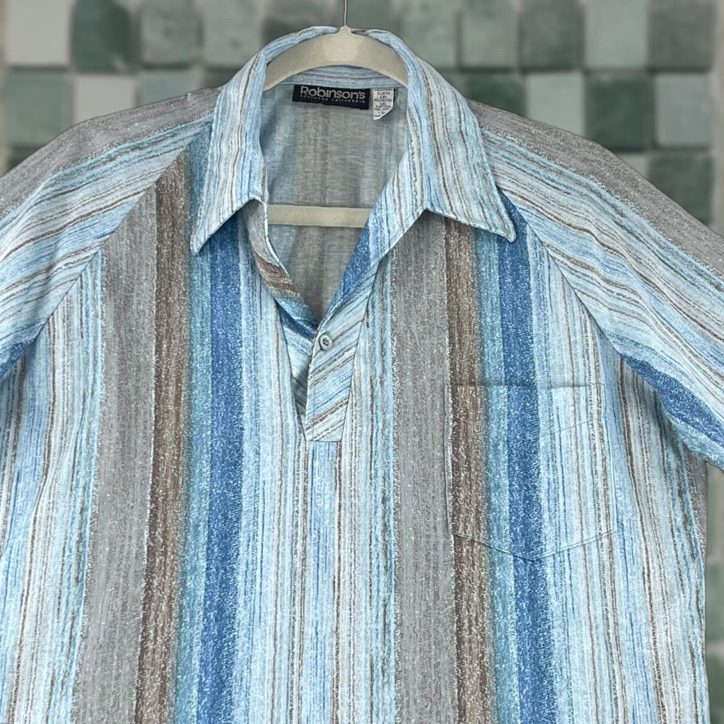 Vintage VINTAGE Robinson's Southern California Shirt Mens Large Blue Stripe Split Neck Size US L / EU 52-54 / 3 - 1 Thumbnail