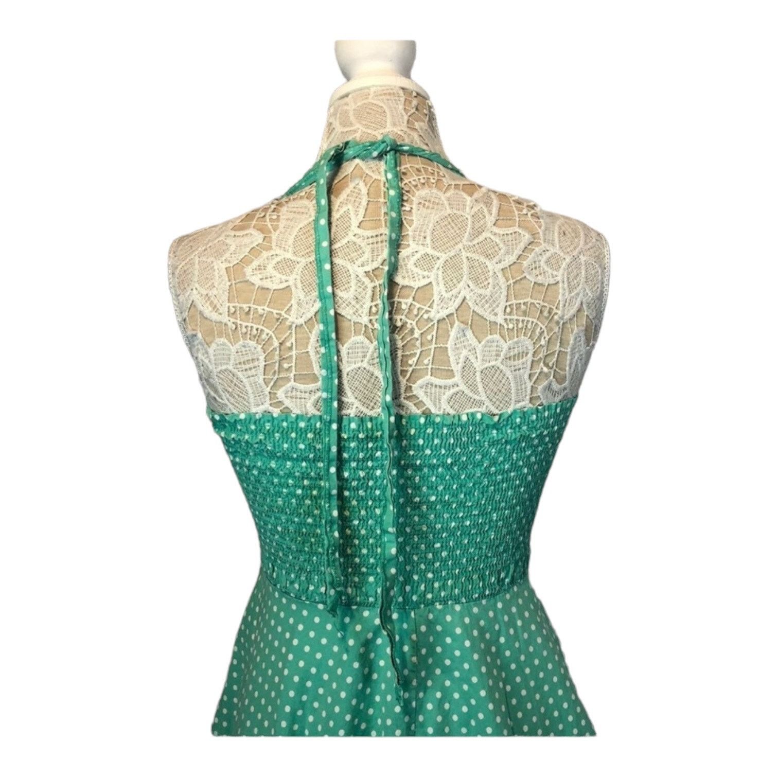 Vintage Sara U.S.A Vtg Retro Pin Up Halter Dress Green polkdot large Size L / US 10 / IT 46 - 8 Thumbnail