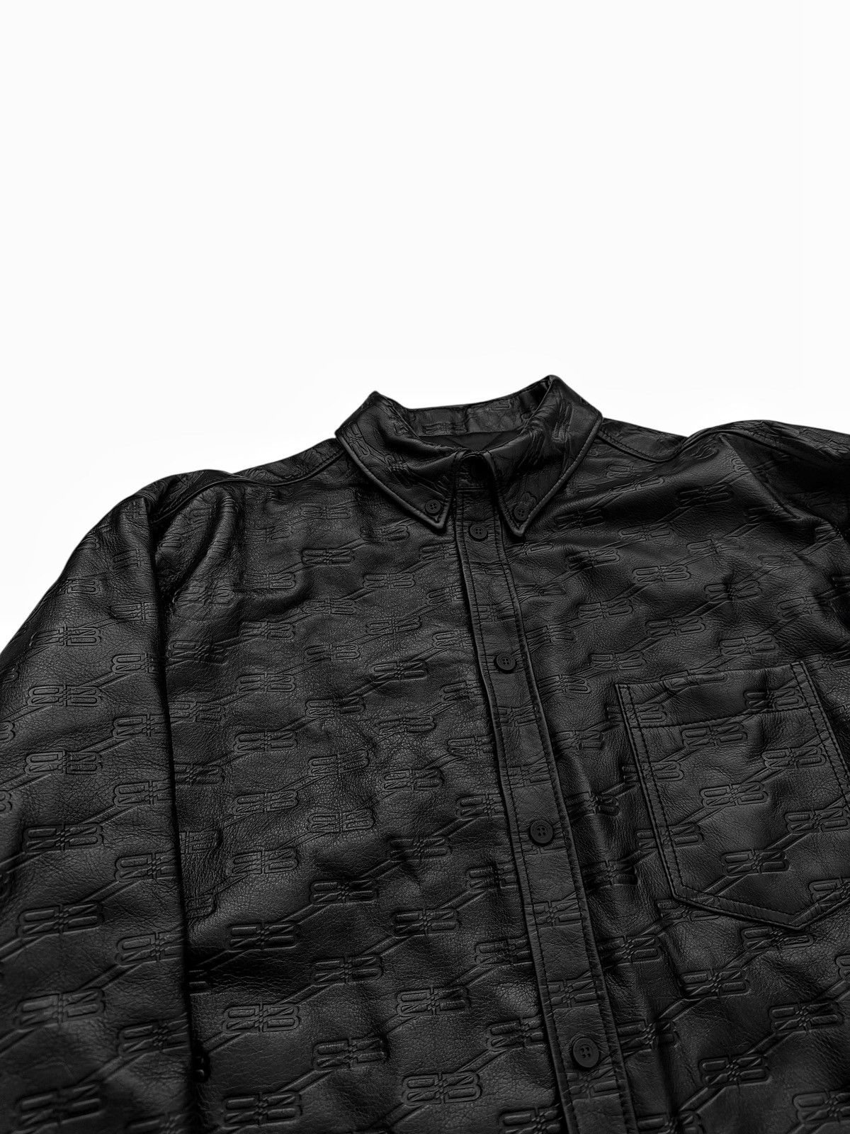 Balenciaga $6,900 Leather Debossed Logo Over Shirt Size US M / EU 48-50 / 2 - 4 Thumbnail