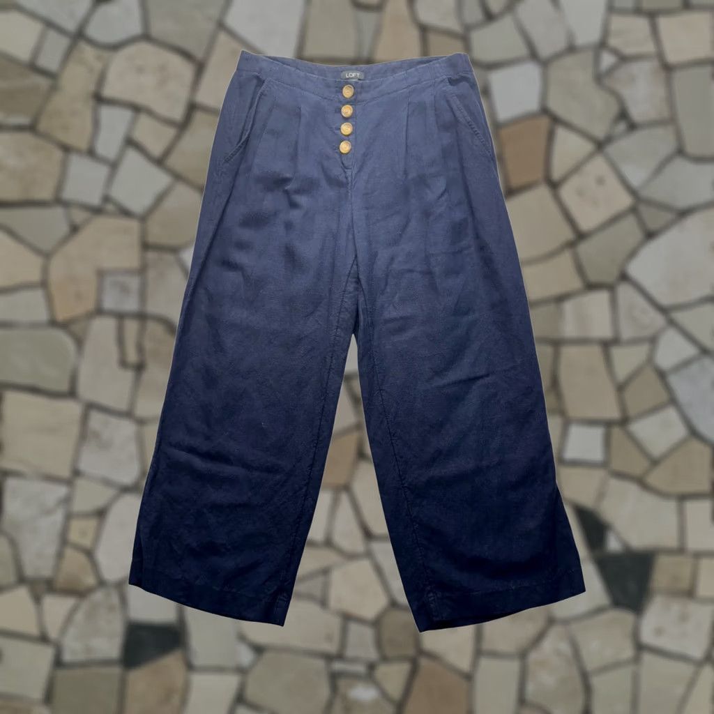 Loft Loft Navy Wide-Leg Pants With Button Fly Women's S 22" Inseam Linen Blend Cropped Summer Casual Size 28" / US 6 / IT 42 - 1 Thumbnail