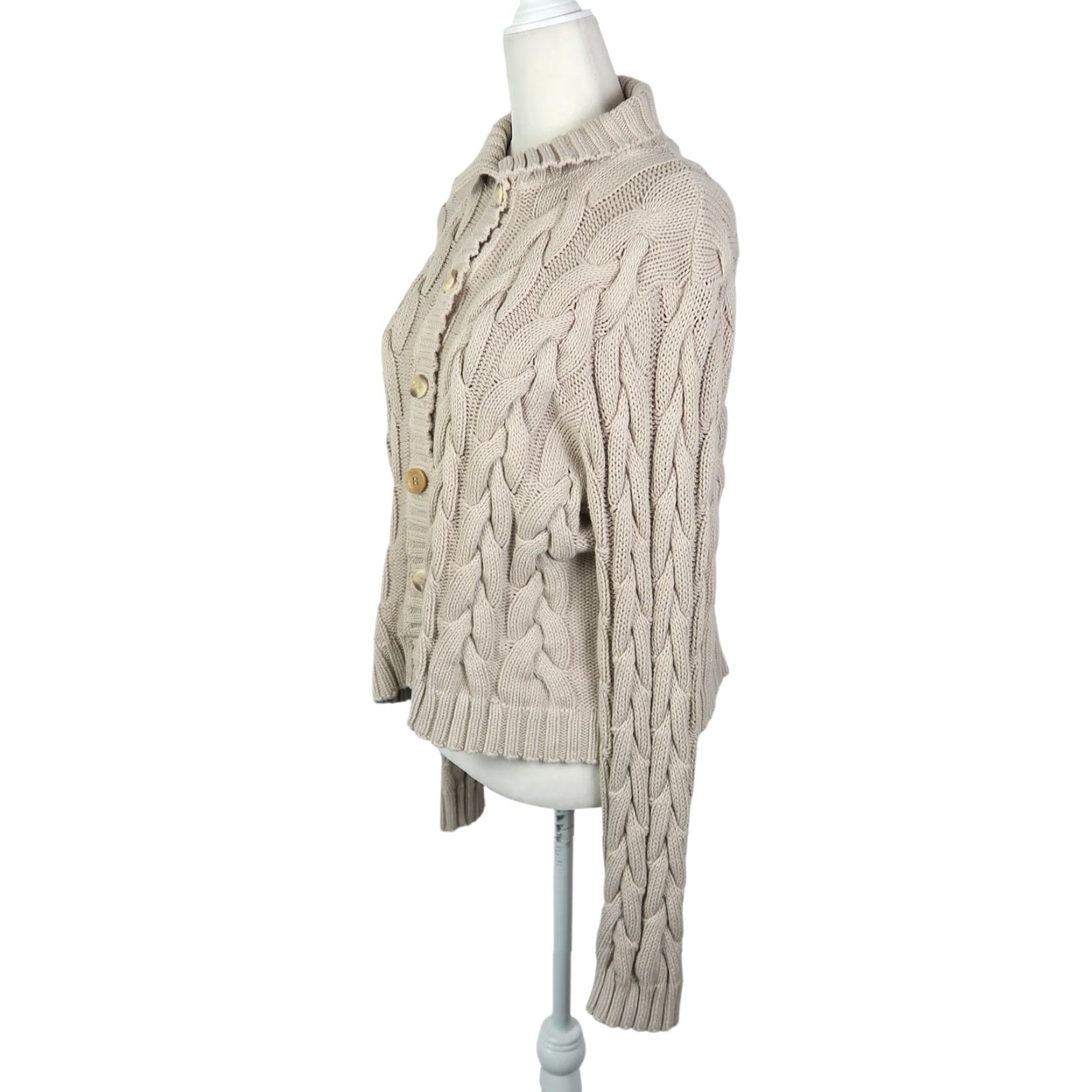 Vintage VINTAGE BKG & Company Tan Cotton Cable Knit Cardigan Sweater Women One Size Regular Long Sleeve Fall Winter 90s Size ONE SIZE - 3 Thumbnail