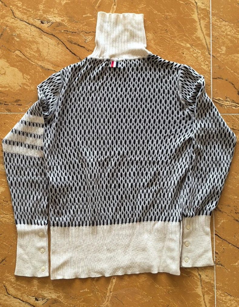 Thom Browne Thom Browne Blue and white mesh high collar sweater Size US S / EU 44-46 / 1 - 2 Thumbnail