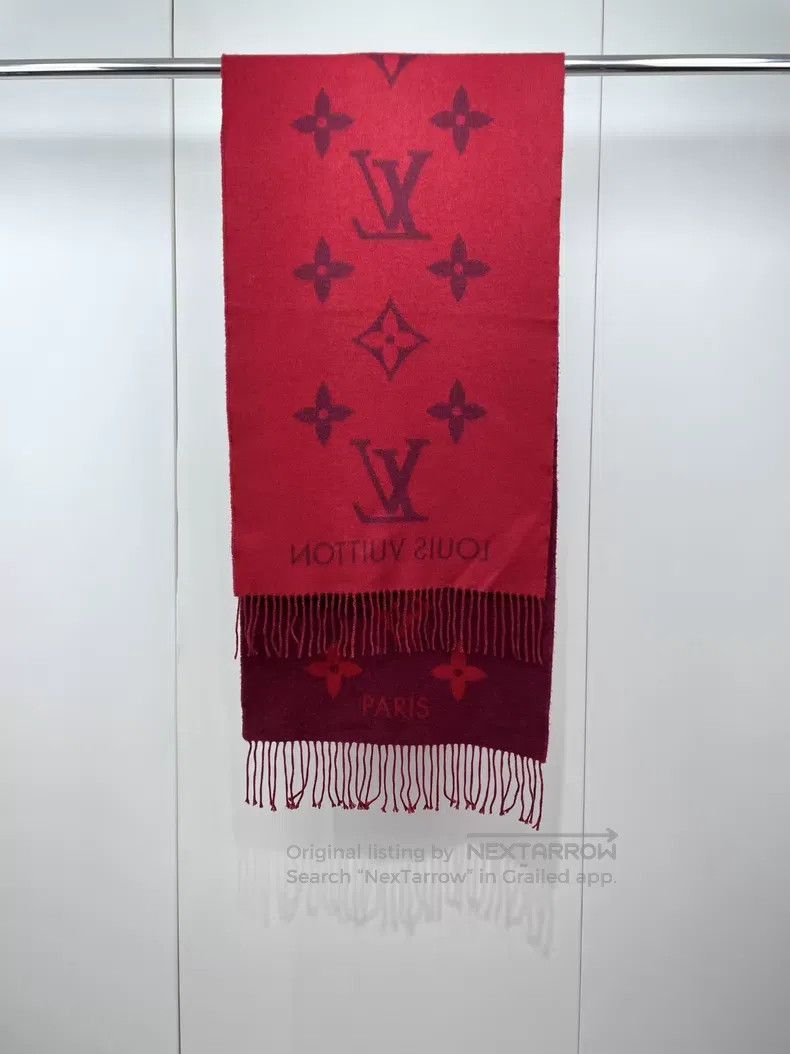 Louis Vuitton Louis Vuitton Red presbyopic cashmere fringe scarf Size ONE SIZE - 3 Thumbnail